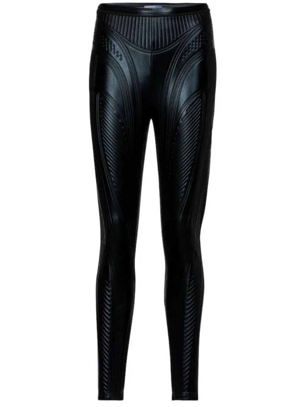 MUGLER High Waisted Black Embossed Leggings in 1999